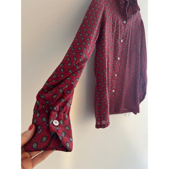 Vintage Etretat Button Down Casual Shirt Red Paisley Size M JL - Picture 2 of 7